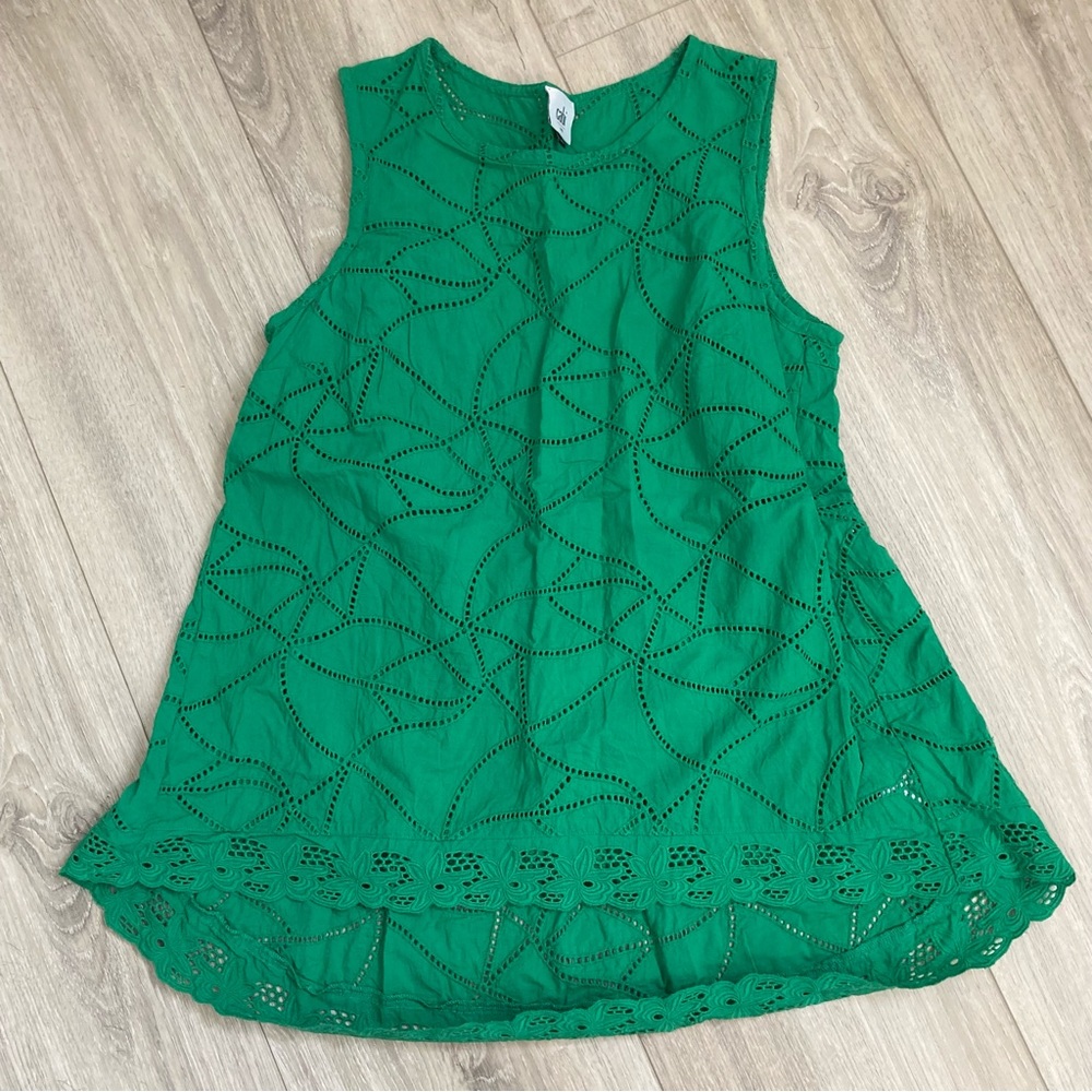 Cabi Green Lace Short Sleeve Blouse Size Small